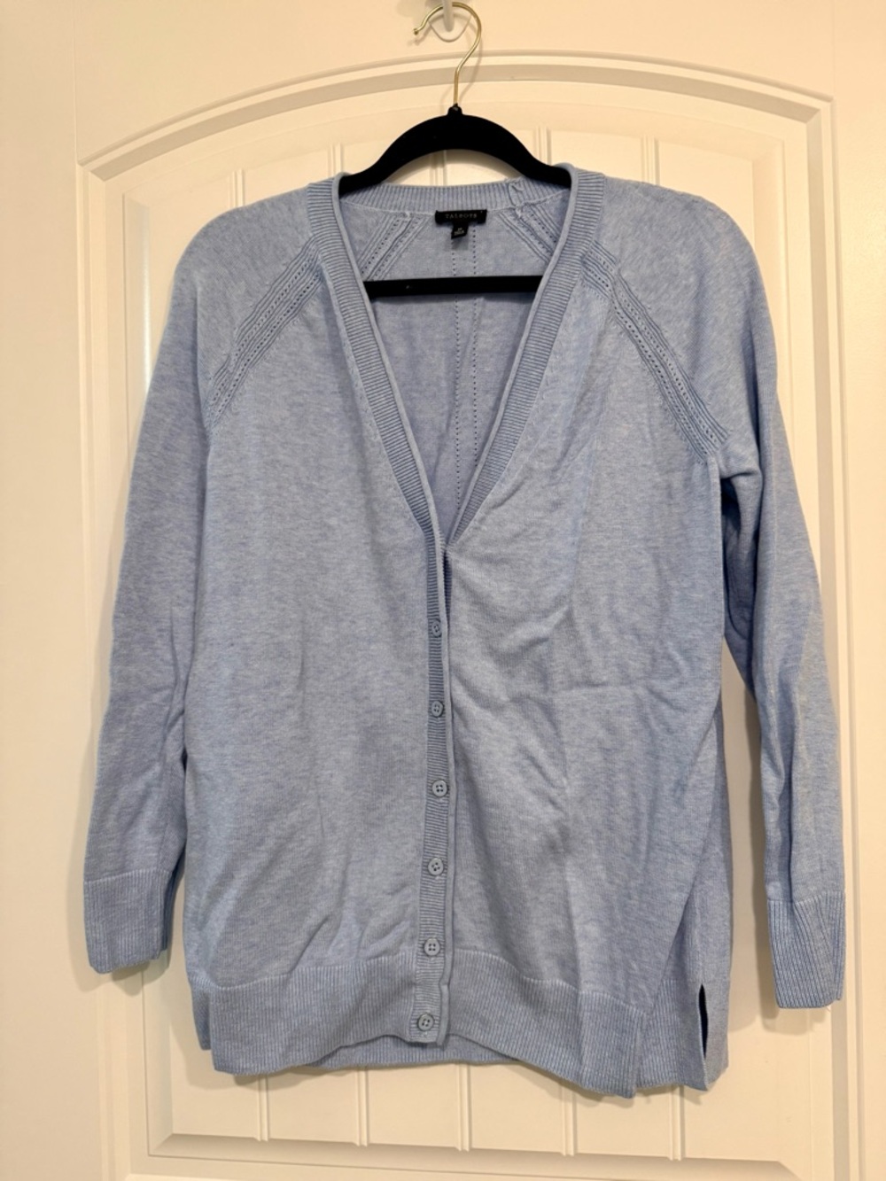 Talbots Light Blue Cotton Blend V-Neck Button Cardigan Sweater - Women